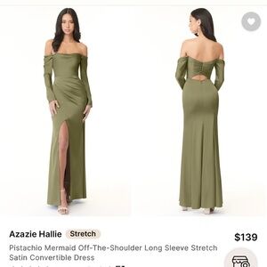 Azazie Hallie Olive Off-Shoulder Long Sleeve Dress